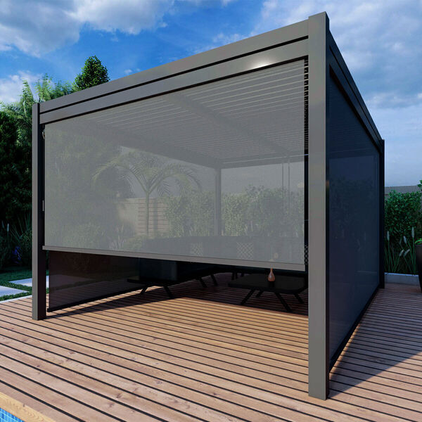 Maze - Como 3m x 3m Aluminium Metal Outdoor Garden Pergola with 4 Drop Sides & LED Lighting - Grey product image