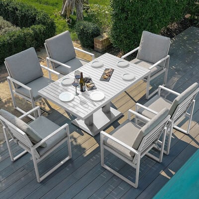 Maze - Amalfi 6 Seat Rectangular Aluminium Dining Set with Rising Table - White product image