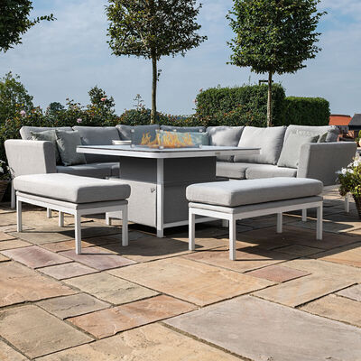 Maze - Outdoor Fabric Pulse Deluxe Square Corner Dining Set with Firepit Table - Lead Chine product image