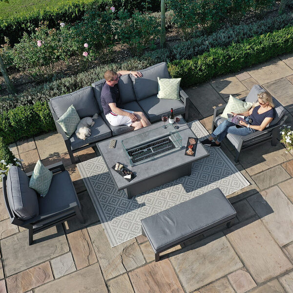 Maze - Amalfi 3 Seat Aluminium Sofa Set with Fire Pit Table plus Armchairs & Footstools - Grey product image