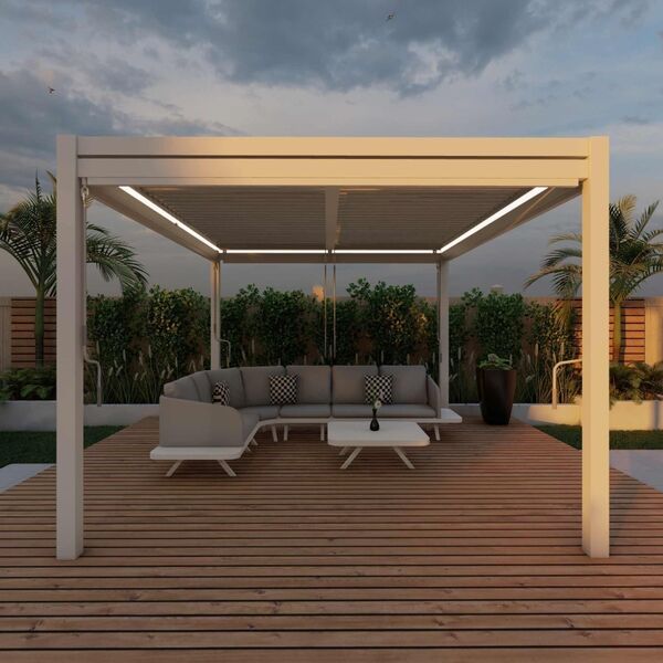 Maze - Como 4m x 4m Aluminium Metal Outdoor Garden Pergola with 4 Drop Sides & LED Lighting - White product image