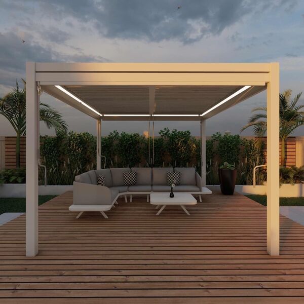 Maze - Como 3m x 3m Aluminium Metal Outdoor Garden Pergola with 4 Drop Sides & LED Lighting - White product image