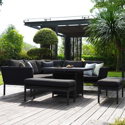 Maze - Outdoor Fabric Pulse Square Corner Dining Set with Fire Pit Table - Charcoal product image