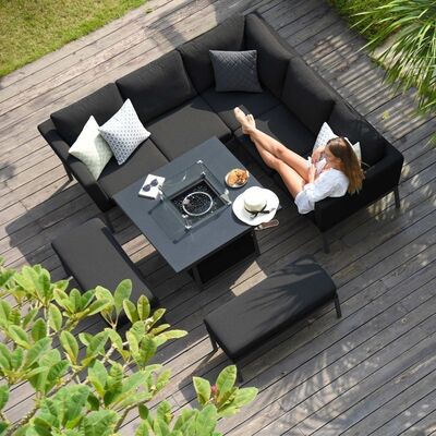 Maze - Outdoor Fabric Pulse Square Corner Dining Set with Fire Pit Table - Charcoal product image