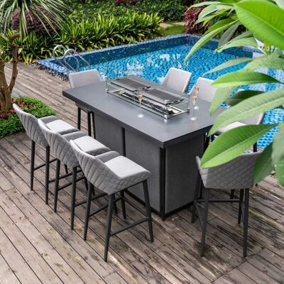 Maze - Outdoor Fabric Regal 8 Seat Rectangular Bar Set with Fire Pit Table - Flanelle product image