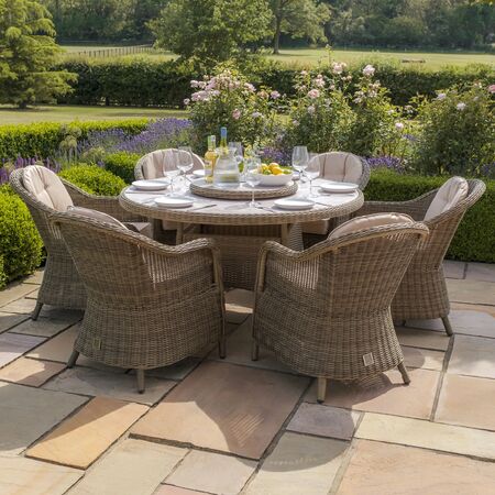Rattan 6 seat round garden dining table with 6 chairs and lazy susan