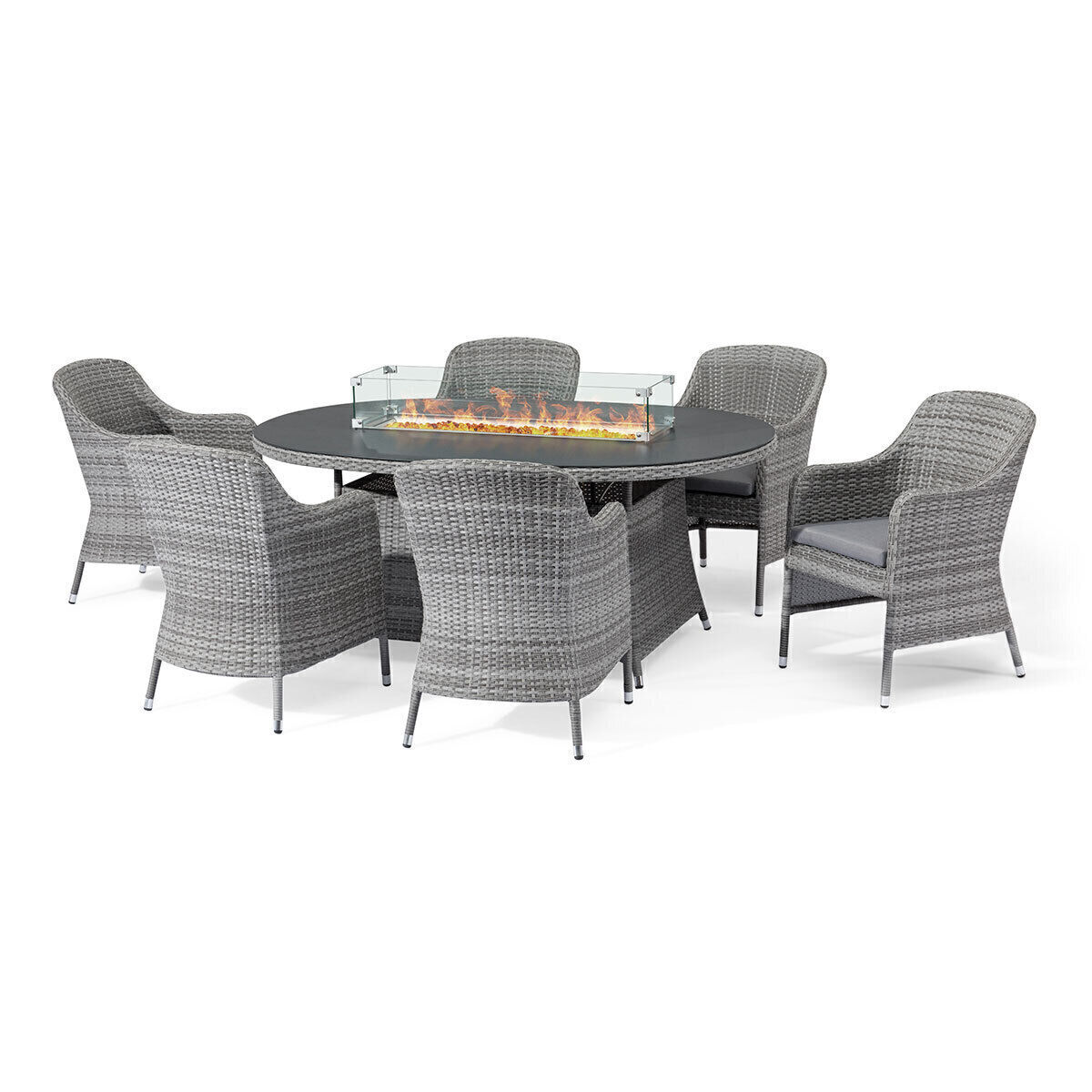 Maze - Santorini 6 Seat Oval Rattan Dining Set with Fire Pit Table product image
