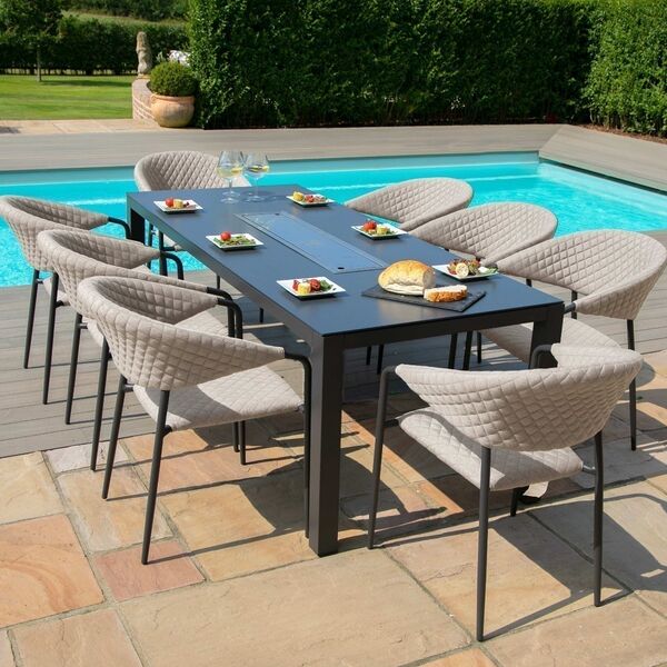 Maze - Outdoor Fabric Pebble 8 Seat Rectangular Dining Set with Fire Pit Table - Taupe product image