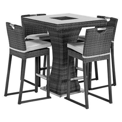 Maze - 4 Seat Square Rattan Bar Set with Ice Bucket - Grey product image
