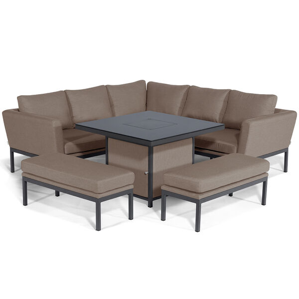Maze - Outdoor Fabric Pulse Square Corner Dining Set with Fire Pit Table - Taupe product image