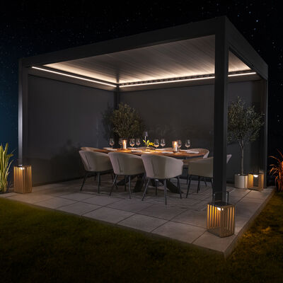 Maze - Solis 3m x 4m Aluminium Garden Pergola with LED Lights & Motorised Retractable Roof product image