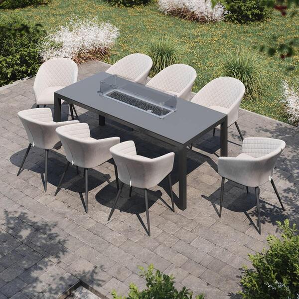 Maze - Outdoor Fabric Ambition 8 Seat Rectangular Dining Set with Fire Pit Table - Oatmeal product image