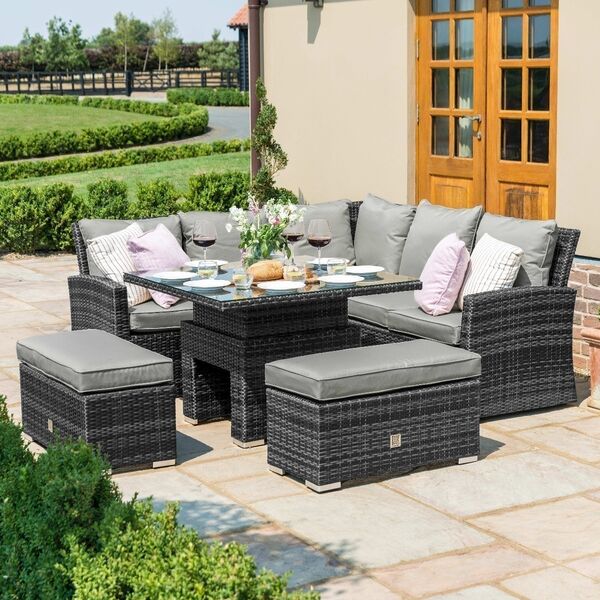 Maze - Richmond Rattan Corner Bench Set with Rising Table - Grey product image