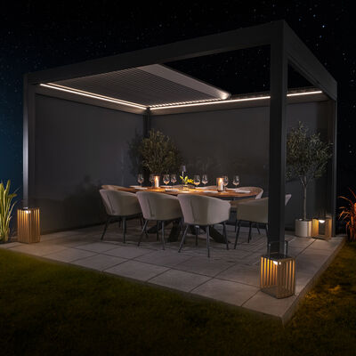 Maze - Solis 3m x 4m Aluminium Garden Pergola with LED Lights & Motorised Retractable Roof product image