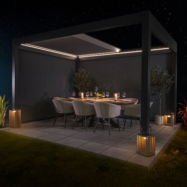 Maze - Solis 3m x 4m Aluminium Garden Pergola with LED Lights & Motorised Retractable Roof product image