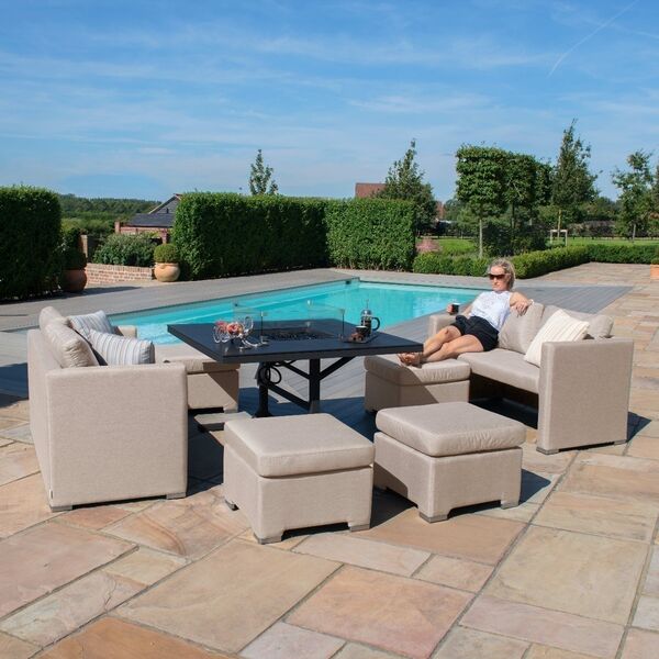 Maze - Outdoor Fabric Fuzion Cube Sofa Set with Fire Pit - Taupe product image