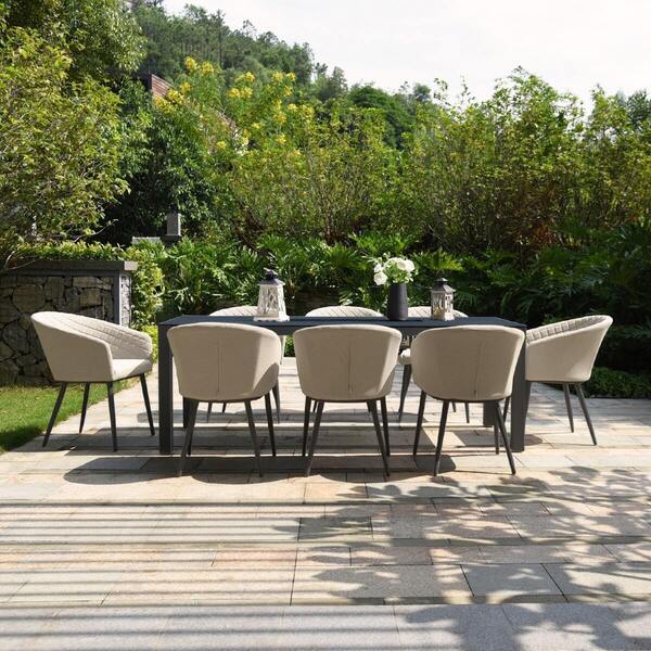 Maze - Outdoor Fabric Ambition 8 Seat Rectangular Dining Set with Fire Pit Table - Oatmeal product image