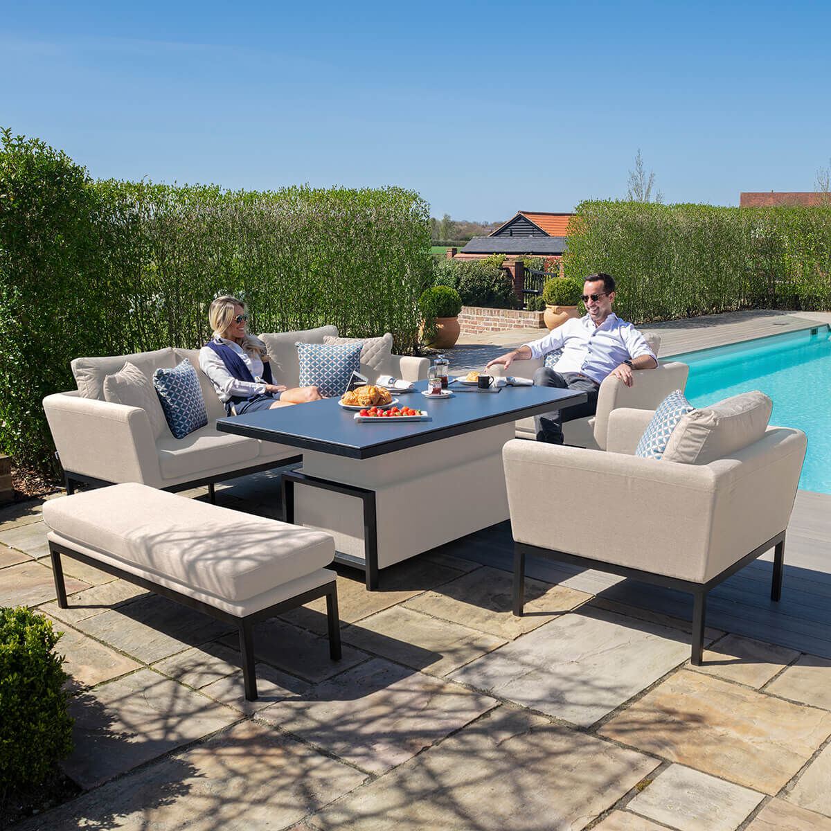 Maze - Outdoor Fabric Pulse 3 Seat Sofa Set with Rising Table - Oatmeal product image