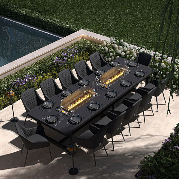 Maze - Outdoor Fabric Zest 12 Seat Rectangular Dining Set with Fire Pit Table - Charcoal product image