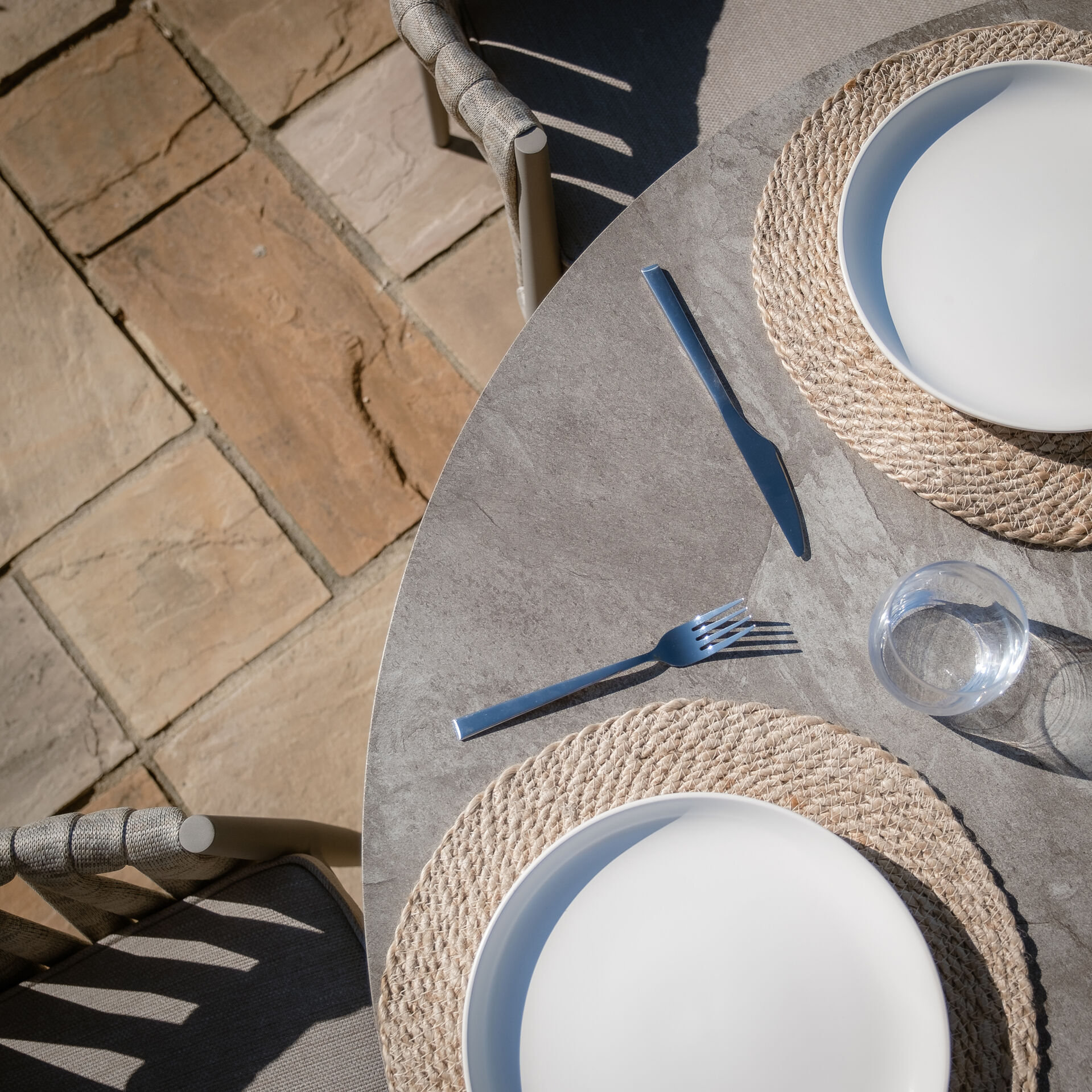 Maze - Milan Rope Weave 4 Seat Round Dining Set with Lazy Susan - Cool Linen product image