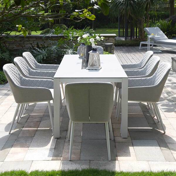 Maze - Outdoor Fabric Zest 8 Seat Rectangular Dining Set with Fire Pit Table - Lead Chine product image