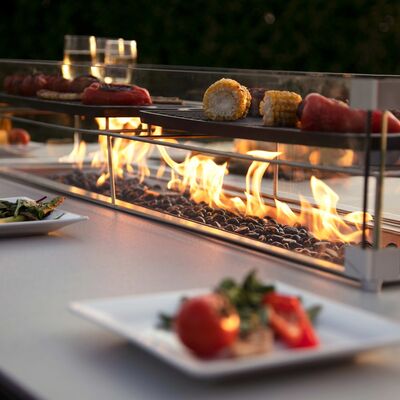 Maze - Outdoor Fabric Zest 8 Seat Rectangular Dining Set with Fire Pit Table - Lead Chine product image