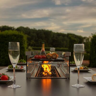 Maze - Outdoor Fabric Regal 8 Seat Rectangular Bar Set with Fire Pit Table - Flanelle product image