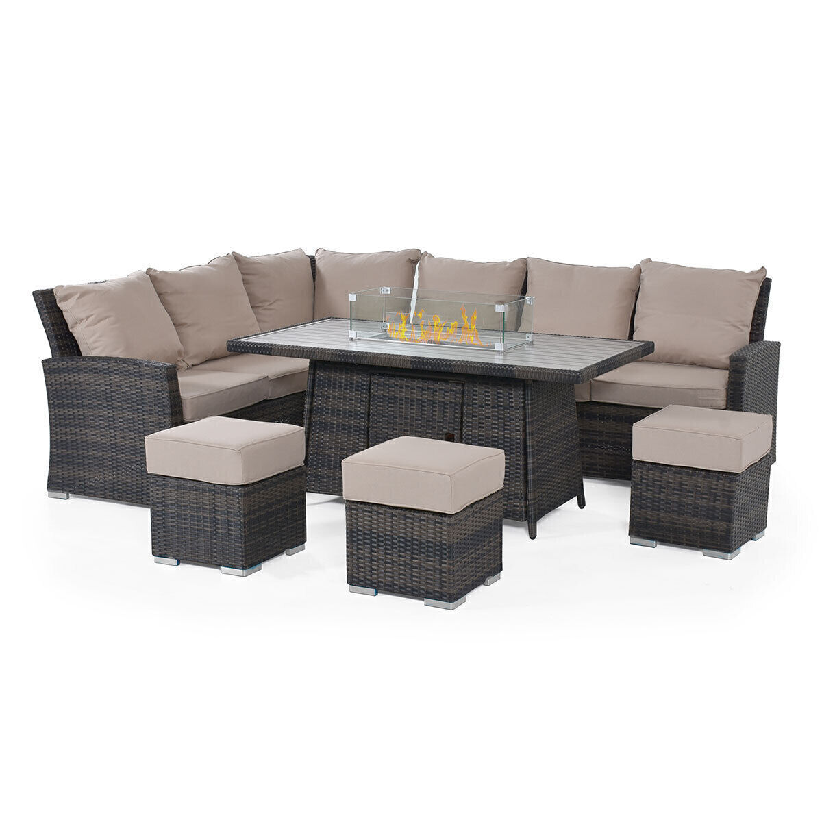Maze - Kingston Corner Rattan Dining Set with Fire Pit Table - Brown product image