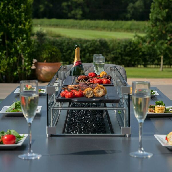 Maze - Outdoor Fabric Pulse Rectangular Corner Dining Set with Fire Pit Table - Charcoal product image