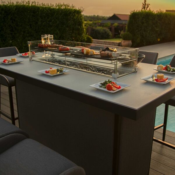 Maze - Outdoor Fabric Regal 8 Seat Rectangular Bar Set with Fire Pit Table - Flanelle product image