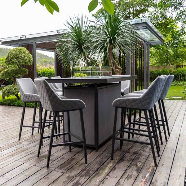 Maze - Outdoor Fabric Regal 8 Seat Rectangular Bar Set with Fire Pit Table - Flanelle product image