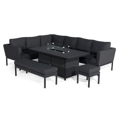 Maze - Outdoor Fabric Pulse Rectangular Corner Dining Set with Fire Pit Table - Charcoal product image