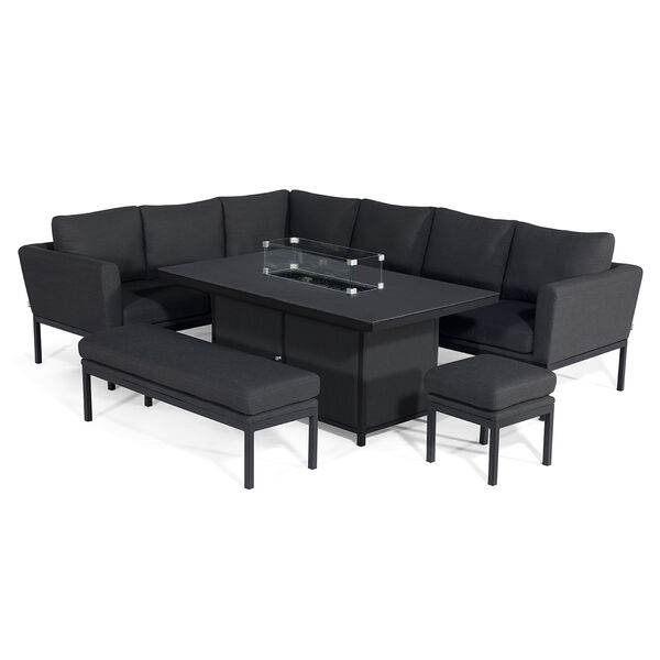 Maze - Outdoor Fabric Pulse Rectangular Corner Dining Set with Fire Pit Table - Charcoal product image