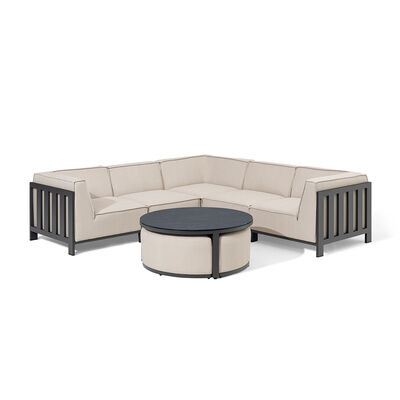 Maze - Outdoor Fabric Ibiza Small Corner Sofa Set with Round Coffee Table & 3 Footstools - Oatmeal product image