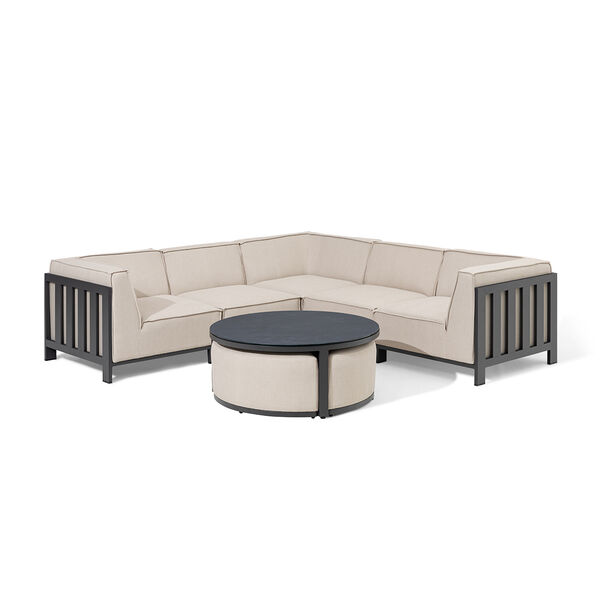 Maze - Outdoor Fabric Ibiza Small Corner Sofa Set with Round Coffee Table & 3 Footstools - Oatmeal product image