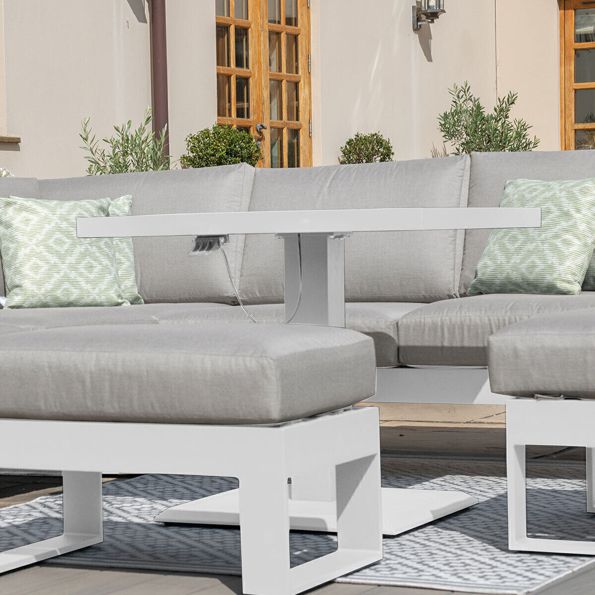 Maze - Amalfi Square Aluminium Corner Dining Set with Rising Table & Footstools - White product image