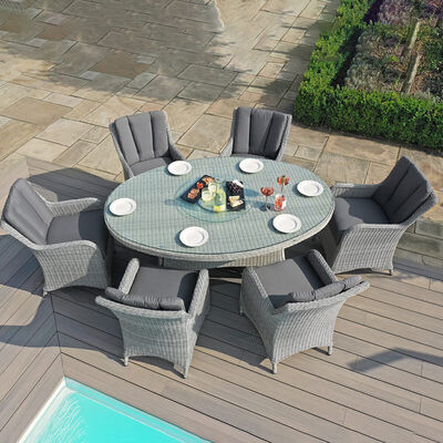 Maze - Ascot 6 Seat Oval Rattan Dining Set with Lazy Susan & Weatherproof Cushions product image