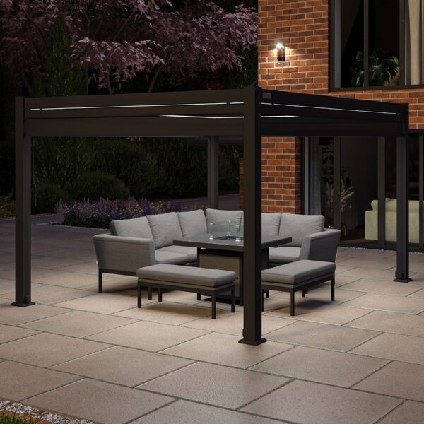 Maze Como - 3m x 4m Aluminium Metal Outdoor Garden Pergola with 4 Drop Sides & LED Lighting - Grey product image