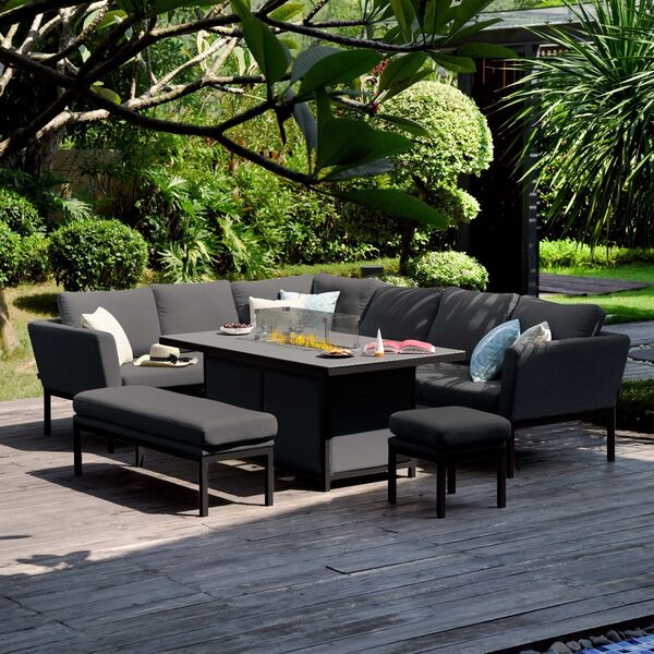 Maze - Outdoor Fabric Pulse Rectangular Corner Dining Set with Fire Pit Table - Charcoal product image