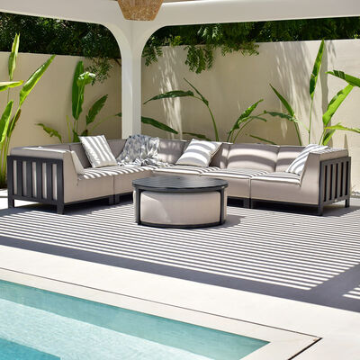Maze - Outdoor Fabric Ibiza Medium Corner Sofa Set with Round Coffee Table & 3 Footstools - Oatmeal product image