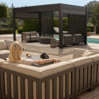 Maze - Outdoor Fabric Ibiza Medium Corner Sofa Set with Round Coffee Table & 3 Footstools - Oatmeal product image