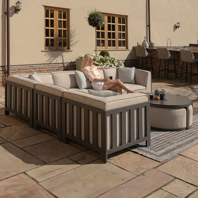 Maze - Outdoor Fabric Ibiza Medium Corner Sofa Set with Round Coffee Table & 3 Footstools - Oatmeal product image