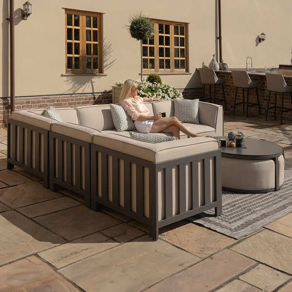 Maze - Outdoor Fabric Ibiza Medium Corner Sofa Set with Round Coffee Table & 3 Footstools - Oatmeal product image