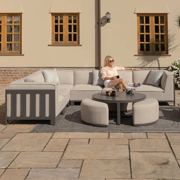 Maze - Outdoor Fabric Ibiza Medium Corner Sofa Set with Round Coffee Table & 3 Footstools - Oatmeal product image