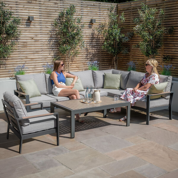 Maze - Vancouver Large Aluminium Corner Dining Set with Rectangular Coffee Table & Armchair - Dove Grey product image