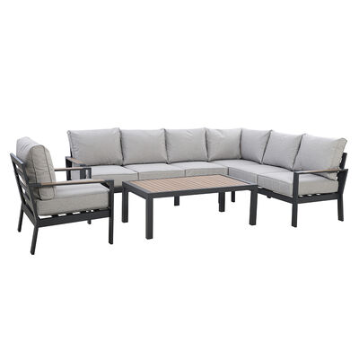 Maze - Vancouver Large Aluminium Corner Dining Set with Rectangular Coffee Table & Armchair - Dove Grey product image