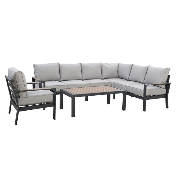 Maze - Vancouver Large Aluminium Corner Dining Set with Rectangular Coffee Table & Armchair - Dove Grey product image