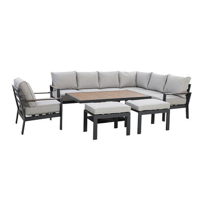 Maze - Vancouver Large Aluminium Corner Dining Set with Rectangular Rising Table, 2 Stools & Armchair - Dove Grey product image