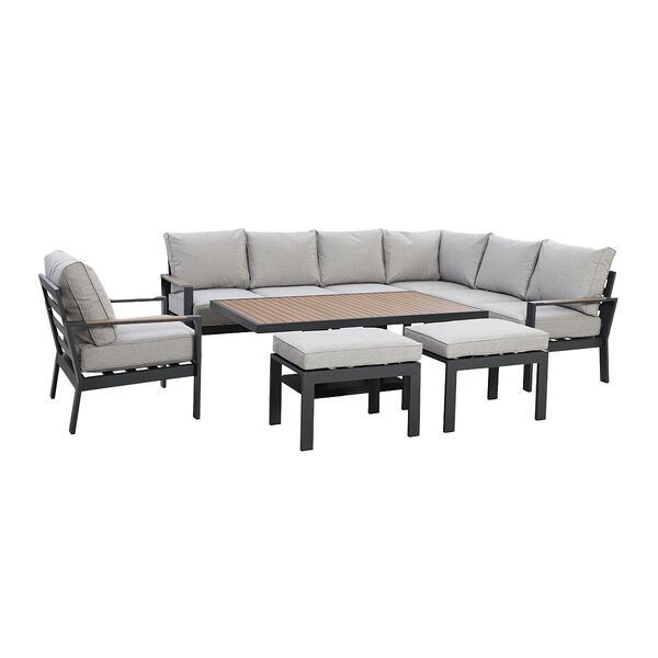 Maze - Vancouver Large Aluminium Corner Dining Set with Rectangular Rising Table, 2 Stools & Armchair - Dove Grey product image
