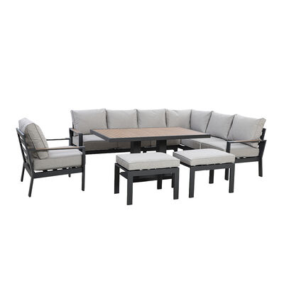 Maze - Vancouver Large Aluminium Corner Dining Set with Rectangular Rising Table, 2 Stools & Armchair - Dove Grey product image